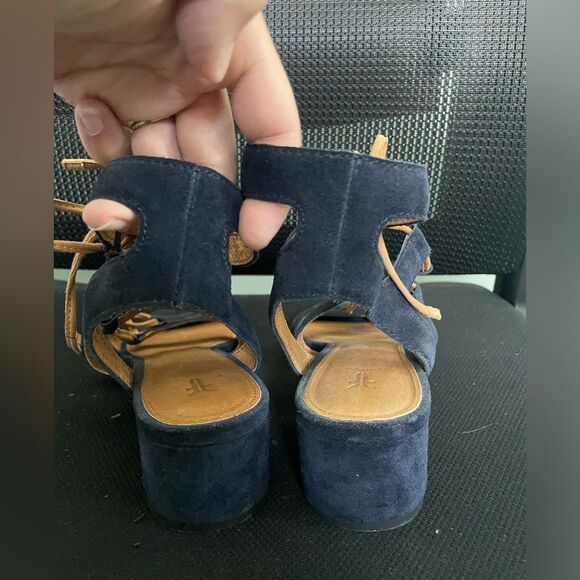 FRYE BLAIR SIDE WOMENS BLUE BROWN SUEDE GLADIATOR SANDALS SHOES SZ 7.5 - Picture 6 of 8